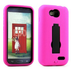 LG Optimus L90 Armor Hybrid Stand Case (Hot Pink Black)